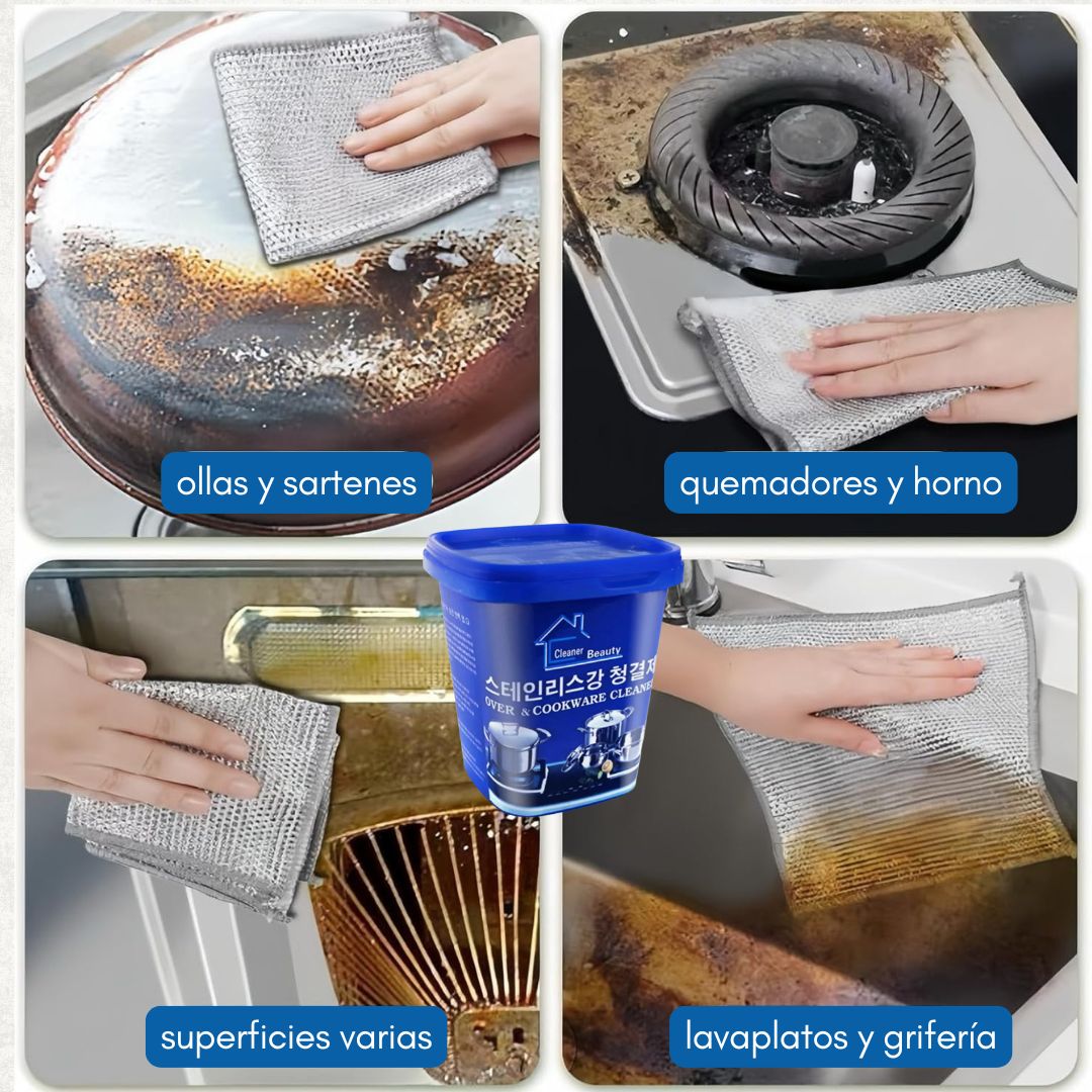 🔥 PACK LIMPIEZA TOTAL: 5 Paños DuraMax Aluminio™+ Pasta Limpiadora Antigrasa